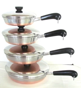 VINTAGE REVERE WARE PFANNE SET 7, 8, 9 & 10" PFANNEN MIT DECKEL USA SAUBER!! - Bild 1 von 10