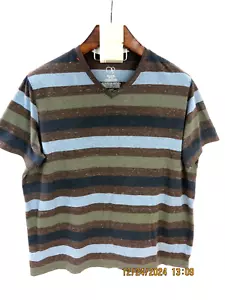 OP SZ 2XL Cotton/Polyes Men's Brown Blue Gray Stripes V-Neck T- Shirt Blouse - Picture 1 of 15