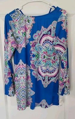 Cubre de natación estilo resort La Blanca azul azul brillante con cachemira colorida Foto 1 de 4