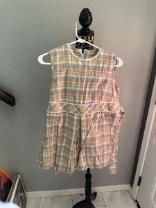 Babydoll Top Rick Rack Talla M 10-12 Gigette Vintage Años 60 Maternidad Cuadros Algodón Lino - Imagen 1 de 5
