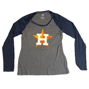 MLB Houston Astros Grey and Blue Blue Raglan Long SleeveWomen Shirt Medium - Picture 1 of 5