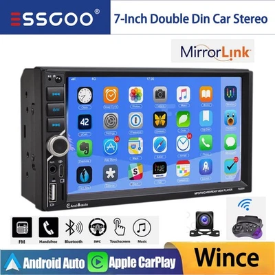 Double 2DIN Wireless Apple CarPlay Stereo Radio Android Auto Touch Screen Camera - Image 1 of 4