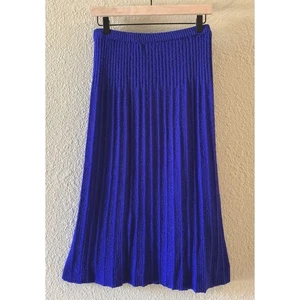 Vintage 1980er Devon Größe Small royalblau Strick Nylon & Acryl A-Linie Midirock - Bild 1 von 11