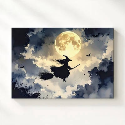 Moonlit Witch Flight Canvas Classic Halloween Silhouette With Bats And Glow Wall - Изображение 1 из 4