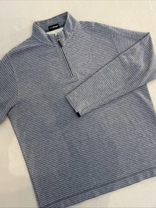 John Morgan LARGE blau/grau gestreift 1/4 Reißverschluss Golf Pullover Baumwolle Poly EUC WEICH - Bild 1 von 7