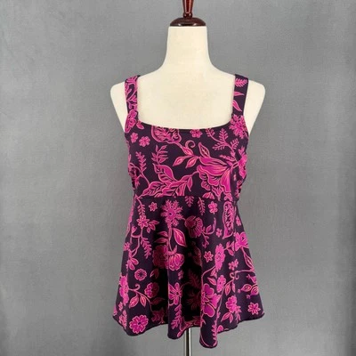 Lands End Sujetador Estante Traje de Baño Tankini Top Mujer M/L 10/12 Púrpura Rosa Floral  Foto 1 de 4