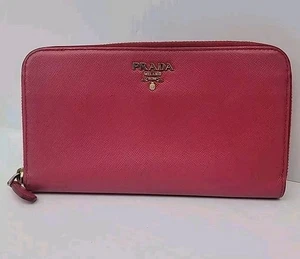 Prada Lange Geldbörse Damen Rund Reißverschluss Rosa Saffiano - Bild 1 von 4