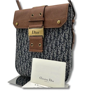 Christian Dior Bag Canvas Leather Crossbody Shoulder Trotter Navy brown NNNw77 - Picture 1 of 11