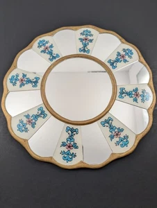 Vintage umgekehrt bemalter runder peruanischer Glasspiegel Floral Handarbeit 12,75" - Bild 1 von 13