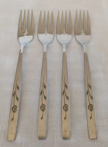 FORCHETTE INSALATA vintage Oneidacraft Deluxe inox CAPISTRANO rosa nera - set di 4 - Foto 1 di 3
