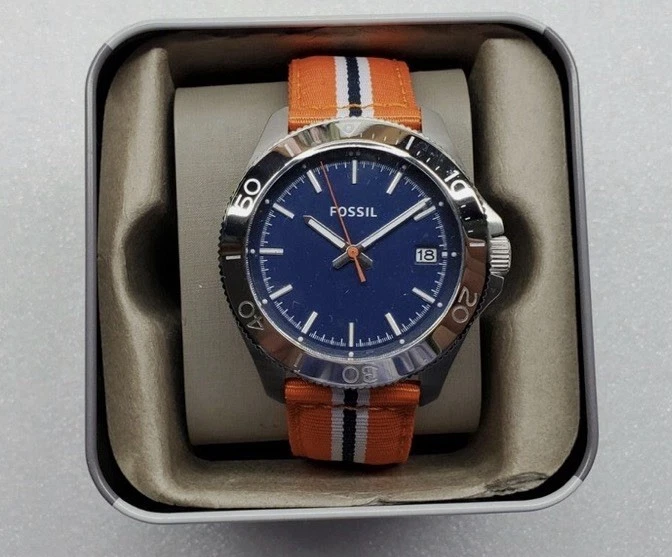 Reloj con correa de nailon multicolor esfera azul fósil AM4478 Foto 1 de 1