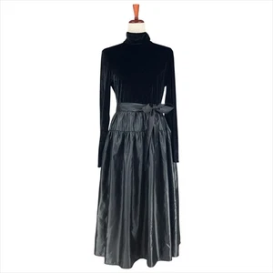LDT Raquel Black Mock-Neck Velvet & Taffeta Midi Dress Size 8 - Picture 1 of 9