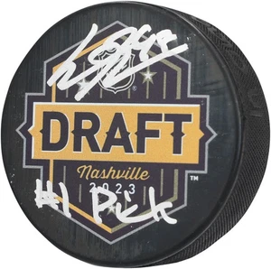Connor Bedard Chicago Blackhawks Signed 2023 NHL Draft Hockey Puck w/1 Pick Insc - Picture 1 of 3