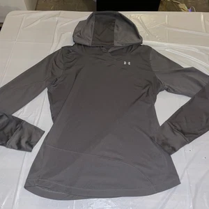 UNDER ARMOUR GRAY HEAT GEAR THUMB HOLES HOODIE GIRLS SIZE LG GREAT T2 - Picture 1 of 7