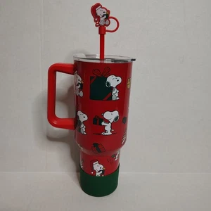 Peanuts Snoopy Rot Edelstahl Becher 2025 Weihnachten mit Strohhalm Neu - Bild 1 von 4