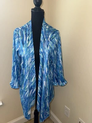 Cárdigan Marca Slinky Mujer Medio Azul Estampado Acuarela Frente Abierto 1X Abstracto Foto 1 de 4
