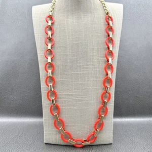 Ann Taylor Chunky Chain Link Necklace Gold Tone Red Statement Oval Links Jewelry - Picture 1 of 14