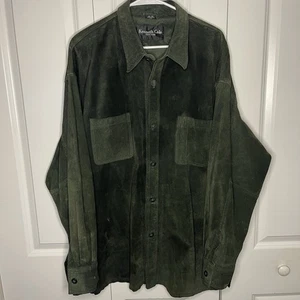 Vintage Kenneth Cole Pig Suede Shirt Jacket XXL Green Olive 90s Y2K Designer Men - Picture 1 of 12