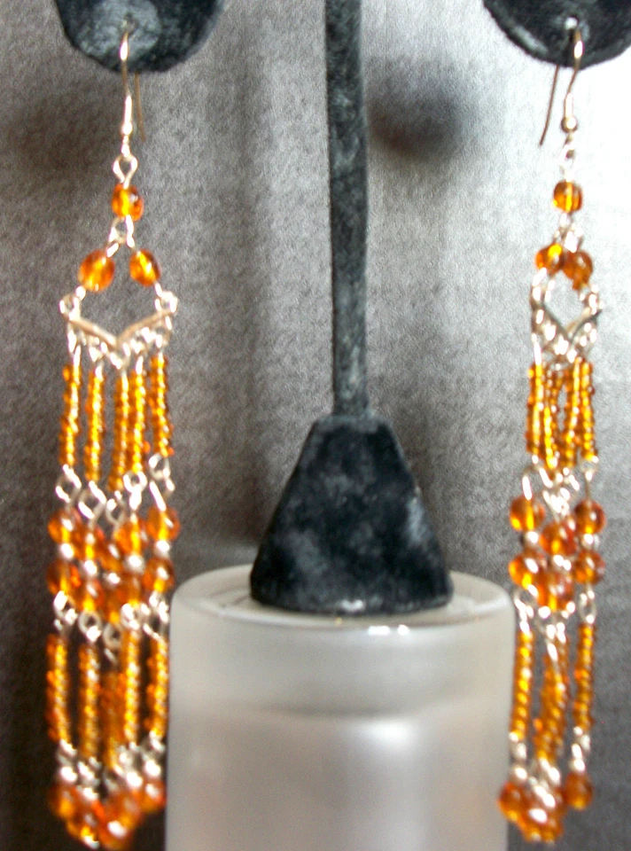 Pendientes Araña Colgantes Amarillo Marrón Ámbar Bronce Únicos Hechos a Mano Gota Larga C Foto 1 de 1