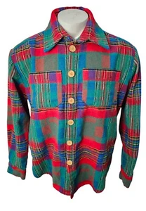 Camisa de franela National Outfitters para hombre L a cuadros botones grandes única  - Imagen 1 de 14