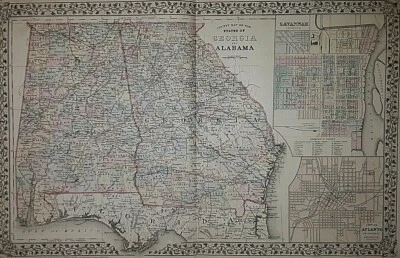 Old Antique Mitchell's, 1882 Railroad & County Map ~ ALABAMA - GEORGIA #006 - Image 1 of 4