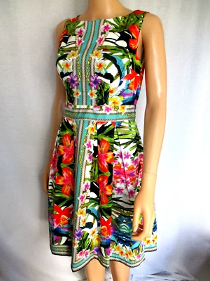 Vestido para mujer Maggy London talla 6 multicolor estampado floral totalmente forrado algodón Foto 1 de 4
