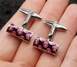 Pink N Purple Enamelled Silver Plated Cufflinks. Enamel. 60s 70s Wallpaper - Picture 1 of 5