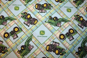 4+ Yards John Deere Tractor Green Plaid Fabric 100% Cotton Madras New - Picture 1 of 1