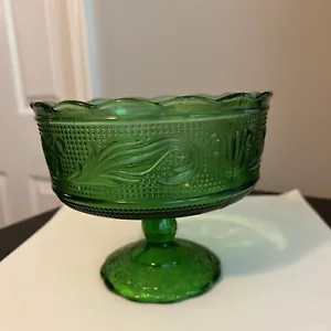 Vintage Eo Brody Co. Green Glass Pedestal Bowl/Candy Dish M6000 USA - Picture 1 of 7