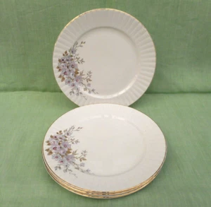 4 Royal Stafford bone china dinner plates -25 cm (10") d'r - pink & mauve floral - Picture 1 of 3