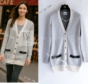 CHANEL 13B Light Gray Ivory Cashmere Knit Cardigan by Karl Lagerfeld 36 38 US4 6 - Picture 1 of 24