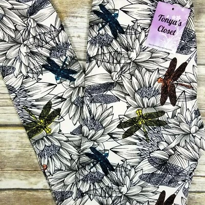 Leggings Libélula Estampado Floral Libélula Base Blanca Mantecosa Suave TALLA ÚNICA OS Foto 1 de 4
