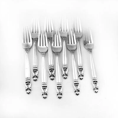 Acorn Dinner Forks Set of 9 Sterling Silver Georg Jensen - Image 1 of 3
