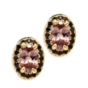 Meher's Schmuck gelb Vermeil Rose Zirkon & schwarz Spinell Edelstein Ohrstecker - Bild 1 von 3