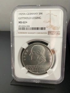 Germany 3 Mark 1929-A 'Gotthold Lessing' NGC-MS-62+..Est:$465 - Picture 1 of 2