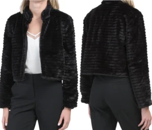 Betsey Johnson Faux Fur Mini Jacket Womens Size Medium Black Preppy NWT - Picture 1 of 11