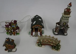 Mixed Lot 5 Ceramic Winter Christmas Holiday Village Buildings Bridges FR11 - Picture 1 of 11