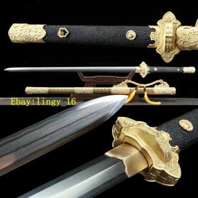 Copper Sheath Peony Tang Sword Damascus Steel Chinese Dao Jian RAY SKIN Handle - Image 1 of 4