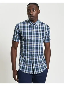 Ben Sherman Check Shirt Short Sleeve Dark Green 1012457 - Imagen 1 de 3