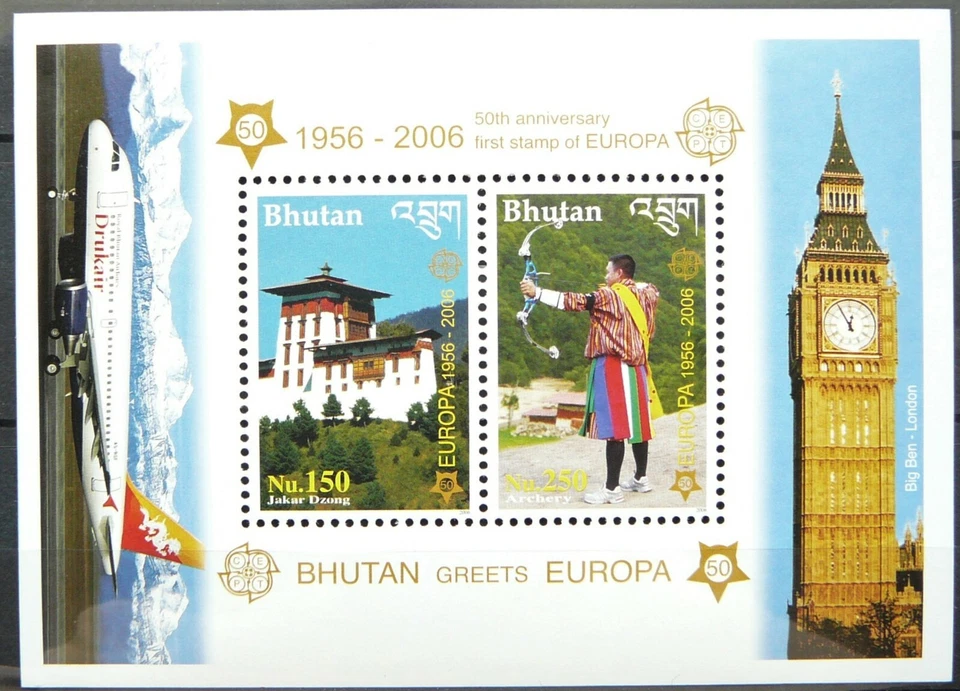 Hoja de recuerdo de Bután - Bhutan Greets Europa_2006 - MNH. Foto 1 de 1