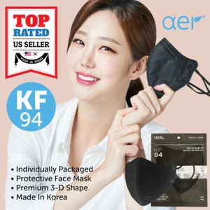 AER KF94 BLACK Face Protective Safety Mask Made in Korea 4 Layers Medium - Picture 1 of 6