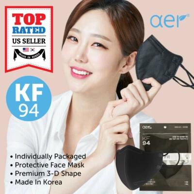 AER KF94 BLACK Face Protective Safety Mask Made in Korea 4 Layers Medium - Image 1 of 4
