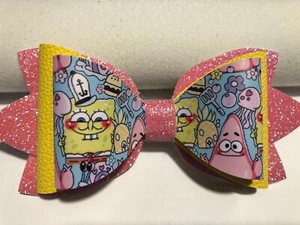 SPONGE BOB AND FRIENDS 4 LAYER HAIR BOW. PINK, YELLOW AND BLUE. 5.5" X 2.5". - Picture 1 of 3
