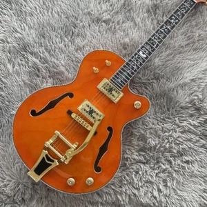 Custom Hollow Body E-Gitarre Orange Archtop Flower Inlay Gold Hardware - Bild 1 von 9