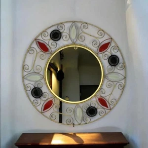 Metal Floral Wall mirror for Bathroom and Bedroom Gold 28X28'' Metal Frame ddm11 - Bild 1 von 5