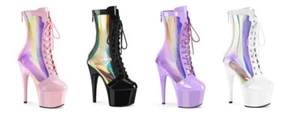 Pleaser High Heel Stiletto Platform 7" Mid Calf Boots Holographic Adore 1047 - Picture 1 of 5