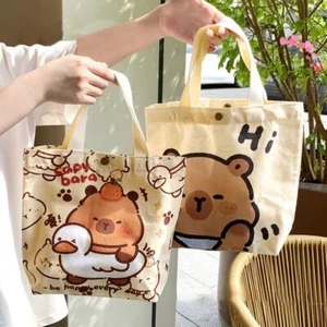 Canvas Lunchbox Thickening Storage Bag Cute Capybara Handbag School - Picture 1 of 9
