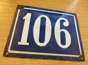 ORIGINAL ANTIQUE FRENCH BLUE ENAMEL HOUSE NUMBER Cent Six (106) - Picture 1 of 5