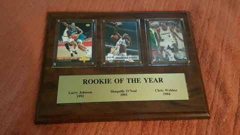 NBA Rookie of The Year Plaque 1992-94 Shaquille O'Neal Larry Johnson C. Weber Cover