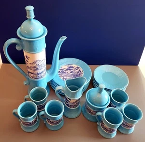 VTG 21 piece Teapot sugar creamer cups saucers bread plate Village Setting - Picture 1 of 24
